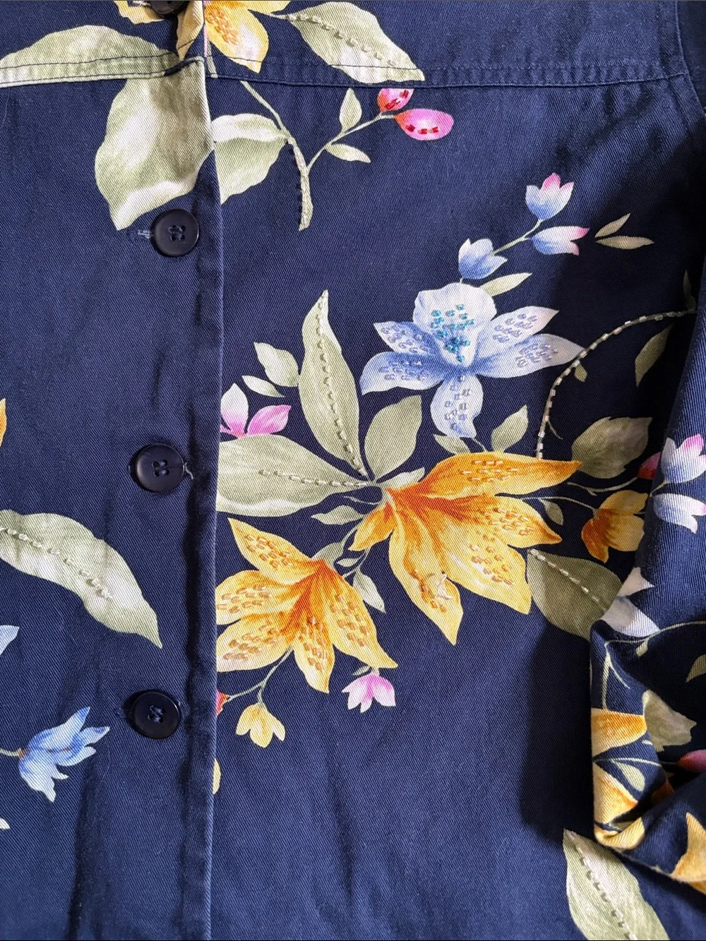 Alfred Dunner Navy Floral Button-Up Jacket